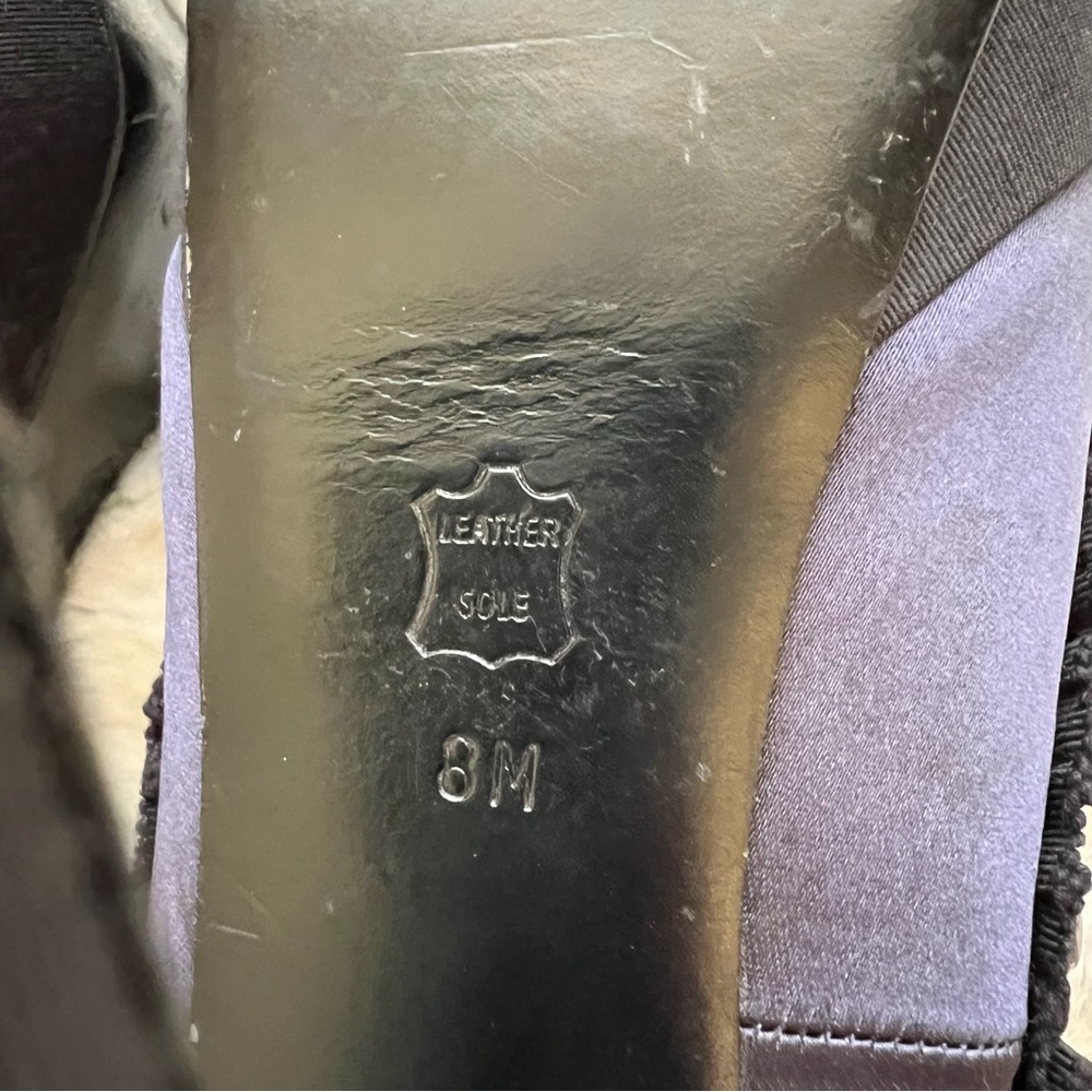 Tory Burch Purple & Black Studded Satin Platform Pleated Peep Toe Heels. Size 8 - Picture 9 of 15